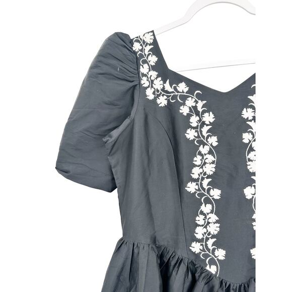 Batsheva Jolie Embroidered Dress in Black With White Embroidery - Picture 7 of 7